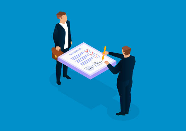 Two businessmen signing documents
