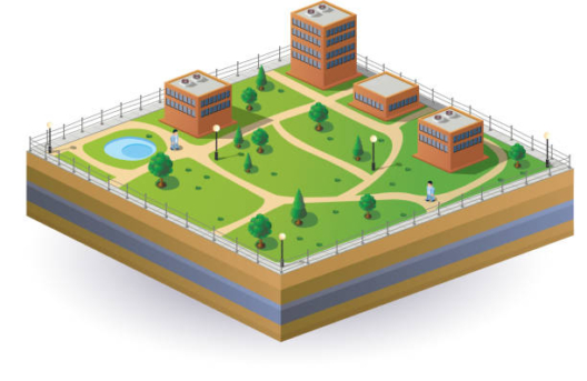 Isometric image of a fragment of the city on a white background