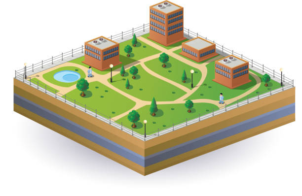 Isometric image of a fragment of the city on a white background