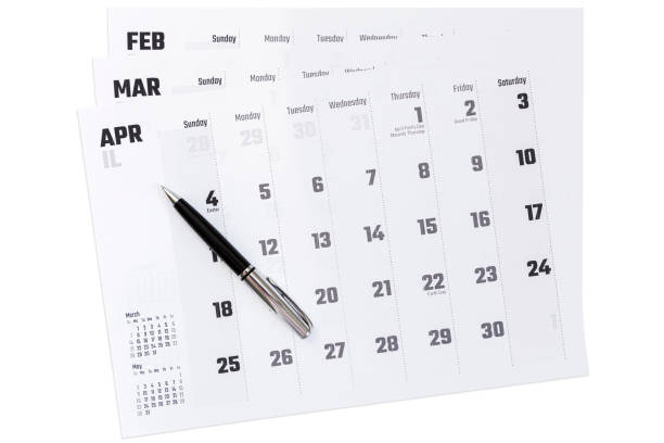 Three monthly calendars of February, March and April